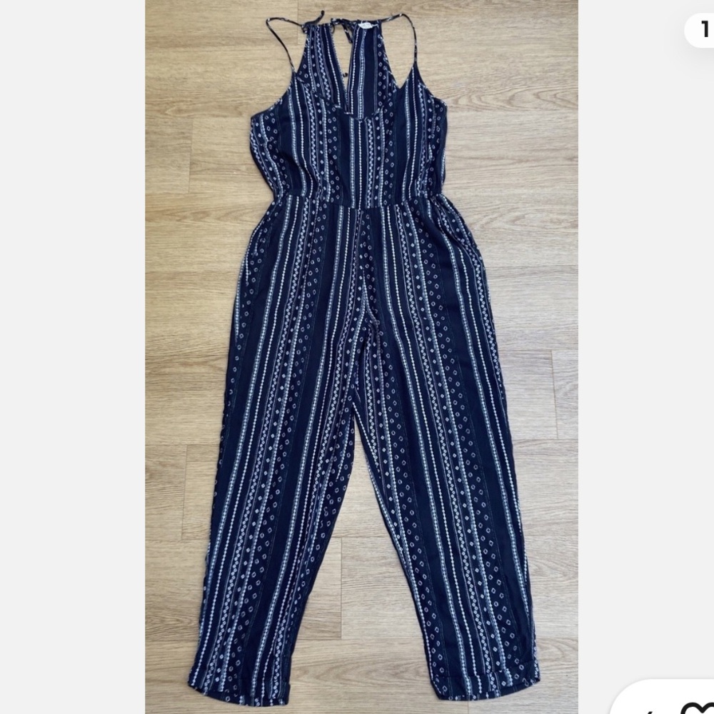 Fat Face Charcoal and White Patterned Jumpsuit